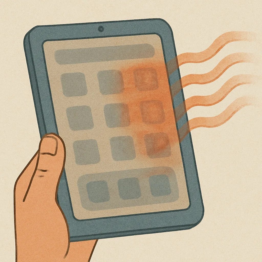 태블릿-화면에-번인-현상이-발생하여-잔상이-남은-모습을-표현한-일러스트-손에-쥔-태블릿과-잔상-효과가-보이는-이미지