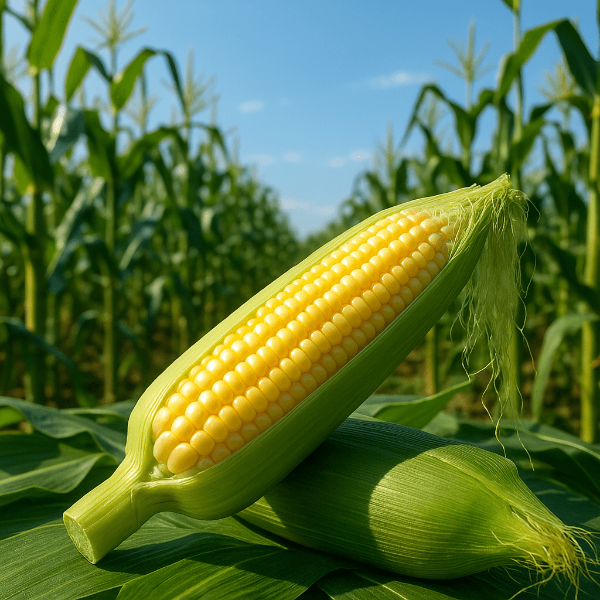 옥수수밭의 갓 수확한 초당옥수수