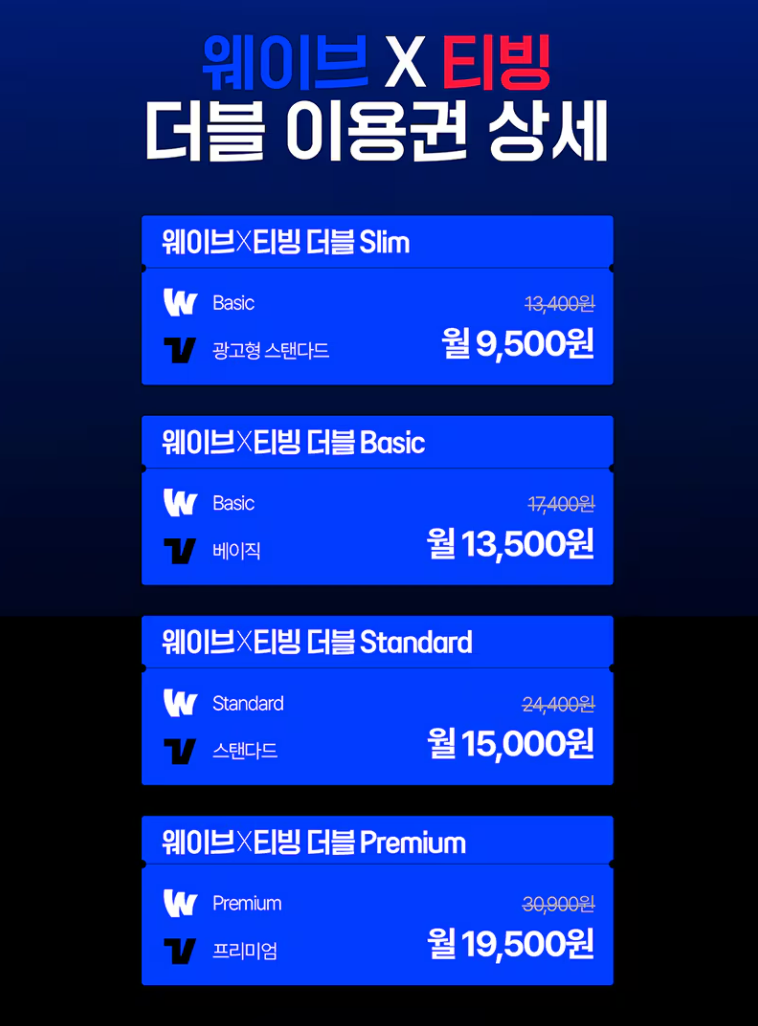 티빙 웨이브 요금제,티빙 웨이브 더블 요금제,티빙 웨이브 요금제 비교,티빙 웨이브 할인 가입 방법,더블 슬림 요금제 사용 후기