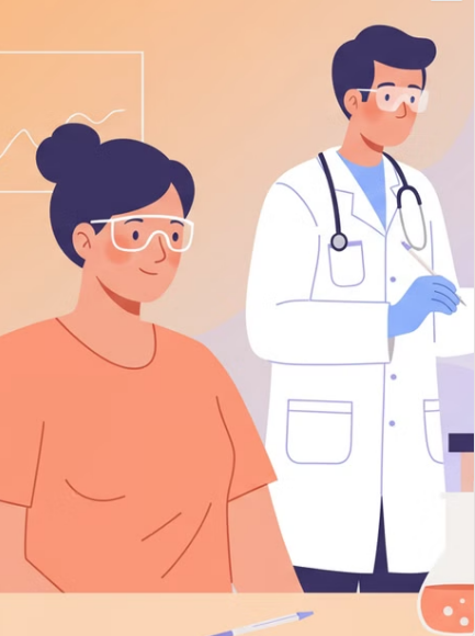 검사를 진행하고 있는 여성과 남성 의사