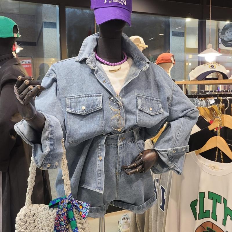 미스미스터 미쓰미스터 오버핏 청남방 반바지세트 데님투피스