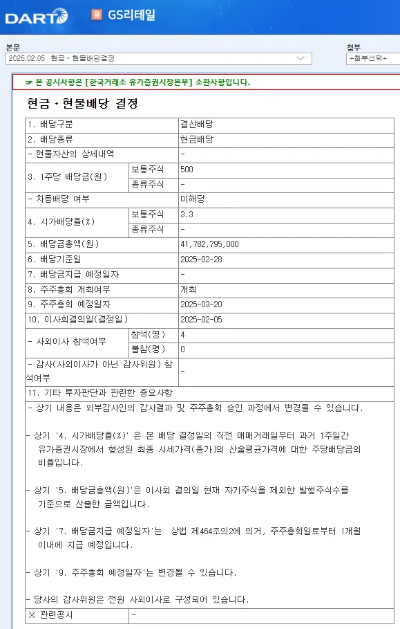 GS리테일(007070) 2025년 배당금