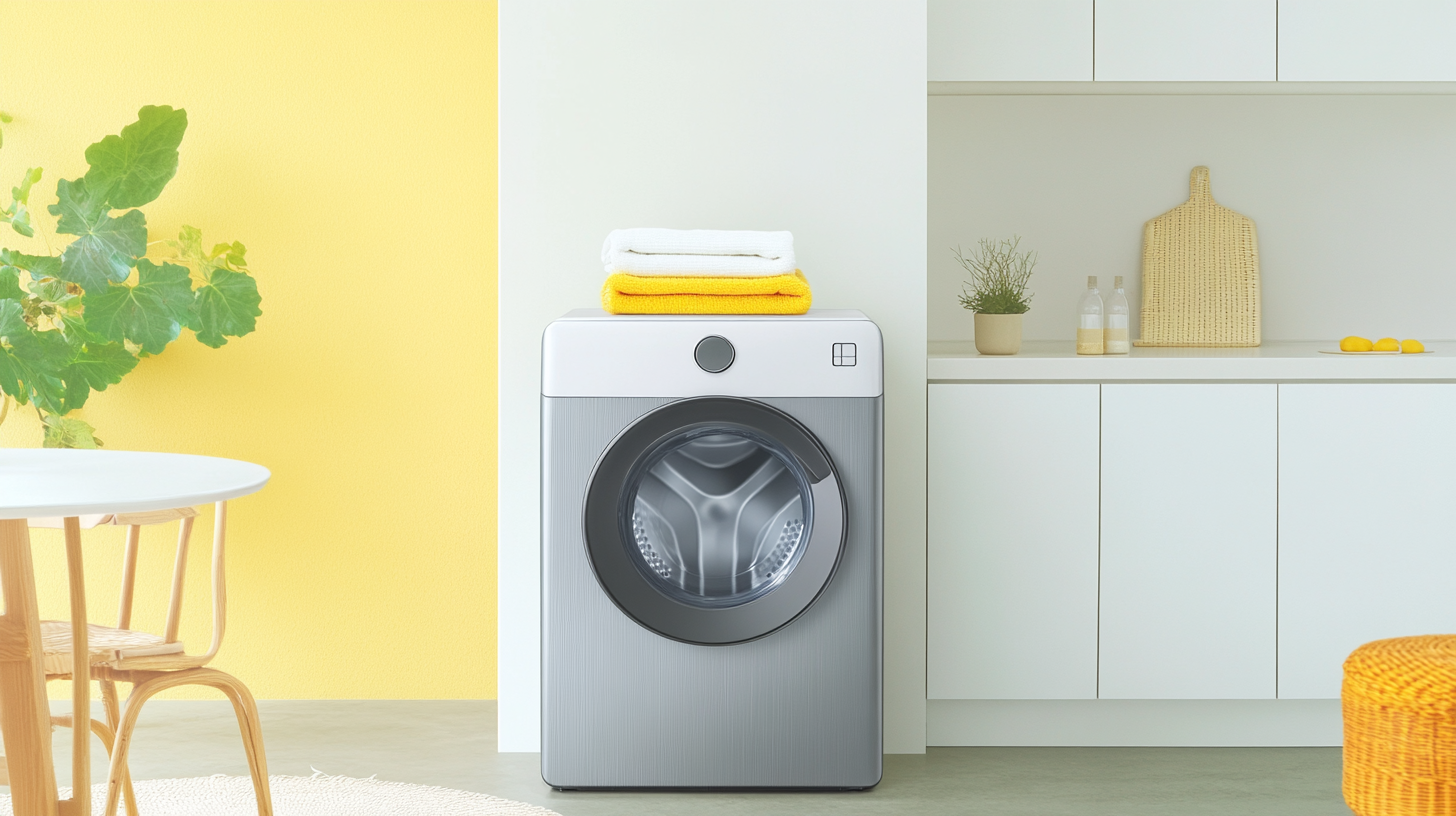 세련된 삼성 세탁기가 메탈릭 마감으로 미니멀리스트 주방에 조화롭게 어우러져 현대적 디자인을 보여줍니다.