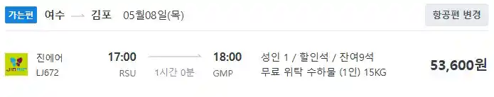 여수 김포 항공권 가격