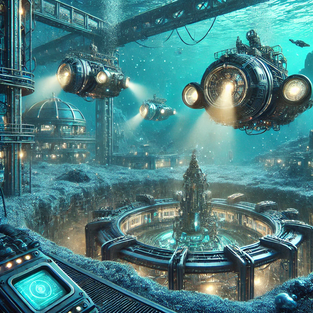 첨단 로봇 잠수정이 심해 자원을 채굴하는 미래형 심해 채굴 이미지