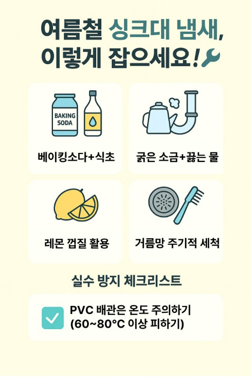 여름철 씽크대관리법 4가지가 들어있는 일러스트이미지