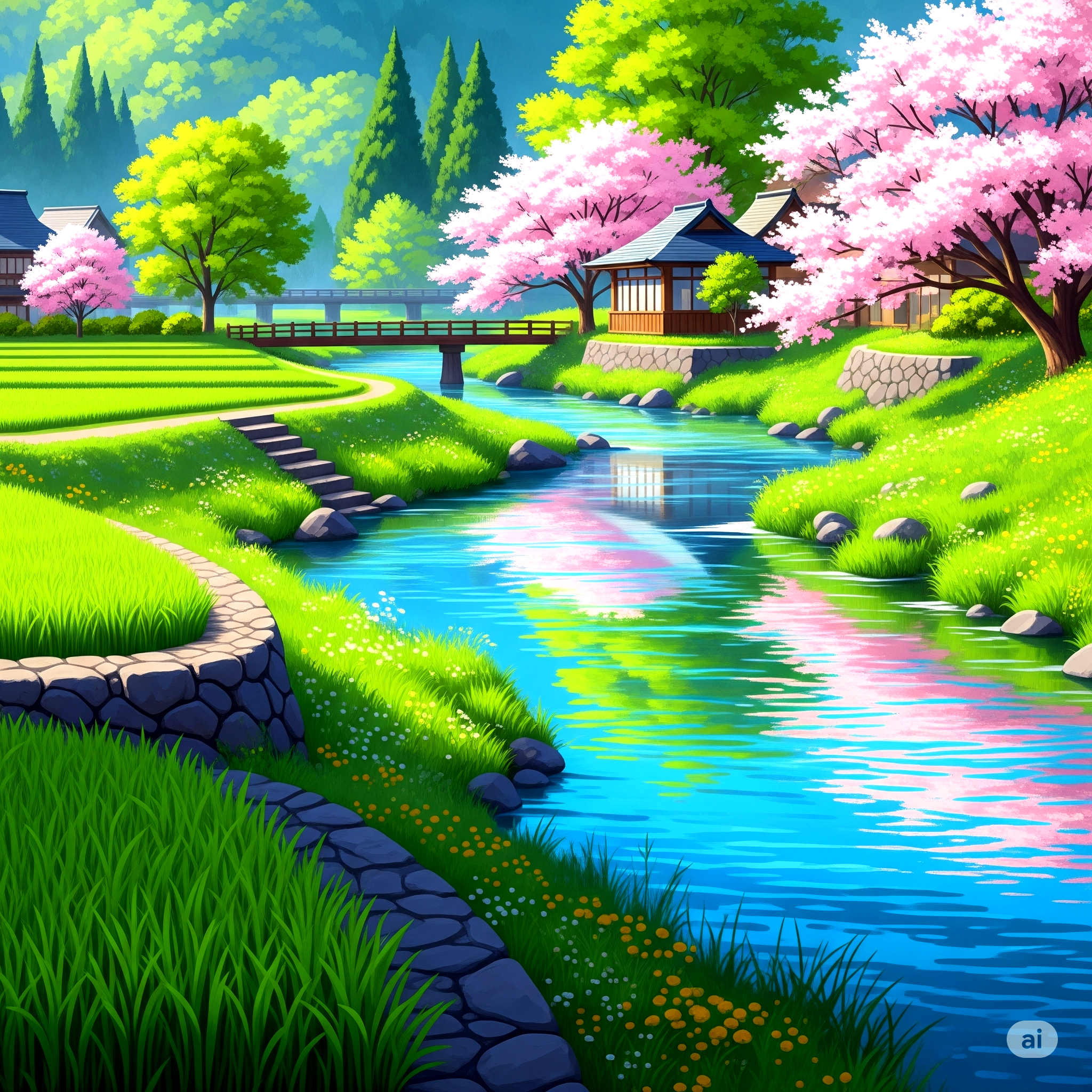 봄에 흐르는 강물