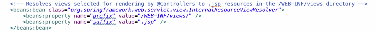 ViewResolver(InternalResourceViewResolver) 설정 화면 &ndash; servlet-context.xml 일부
