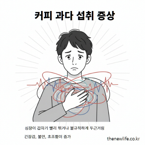 가슴을 움켜쥐며 두근거림과 불안을 호소하는 남성 일러스트