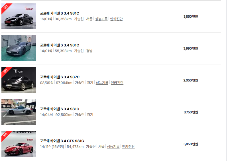 포르쉐 카이엔 중고차 가격 시세표 고속 시내 연비