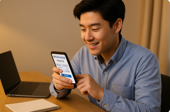 스마트폰으로 보험 비교견적을 확인하는 청년