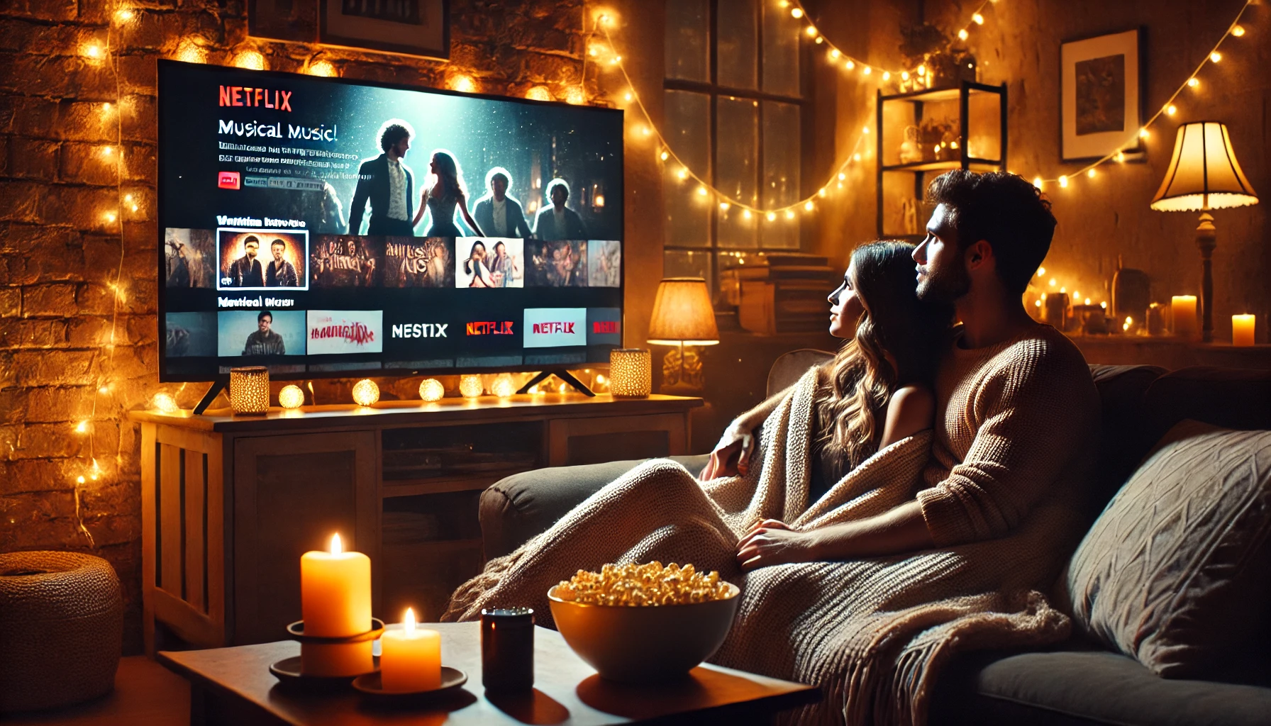 집에서 넷플릭스 보고 있는 연인