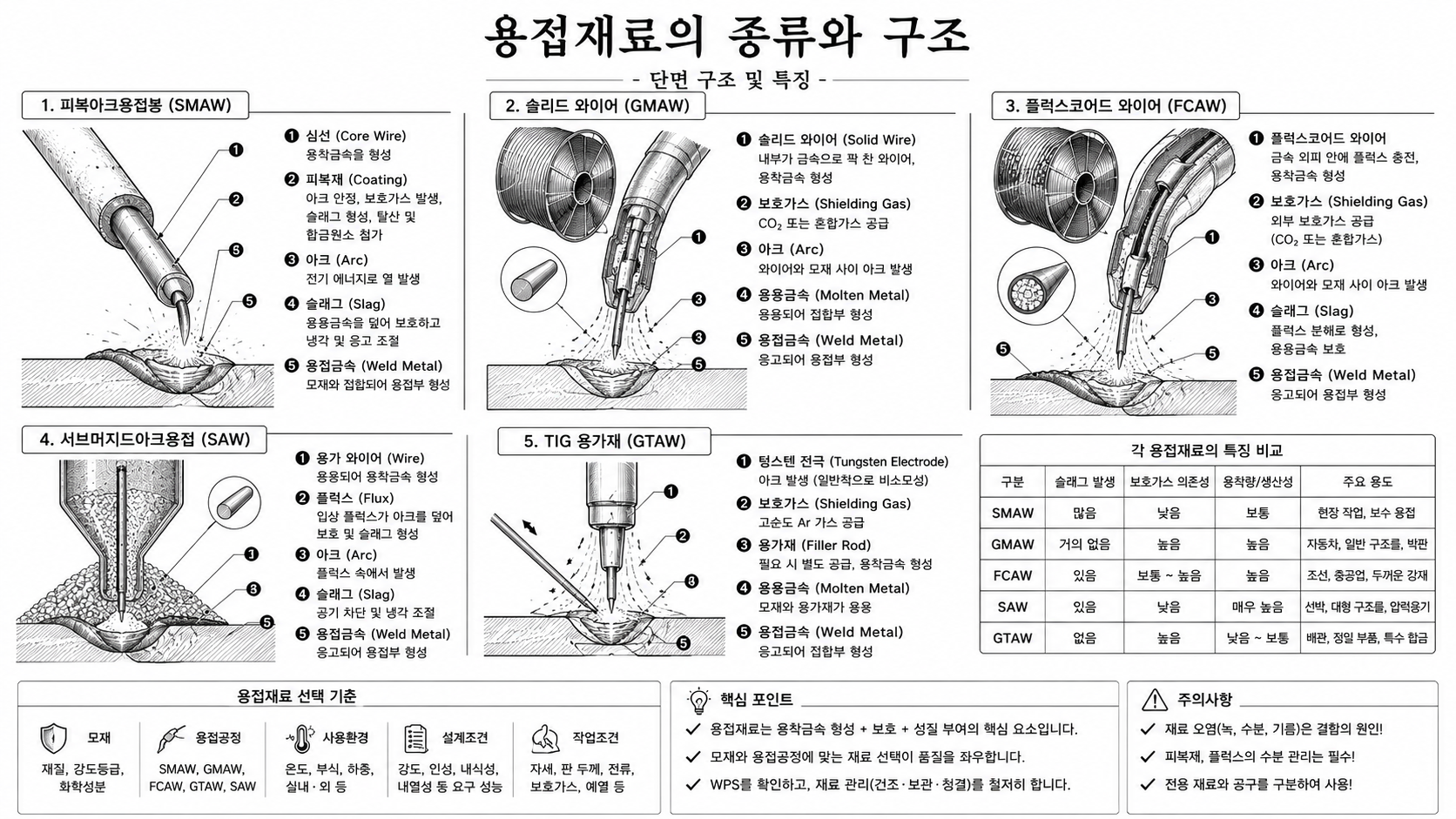 용접재료의 종류와 구조 개념도