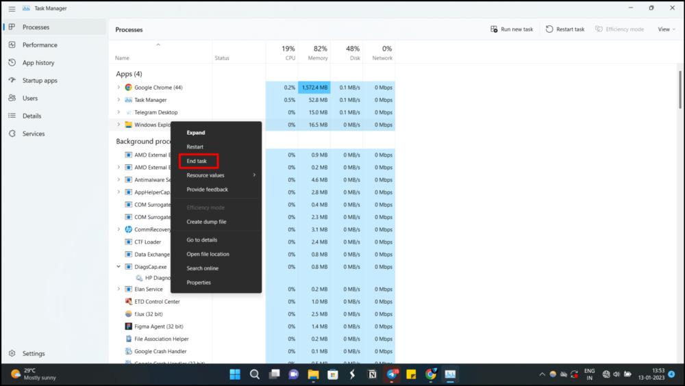 윈도우 태스크 매니저로 앱 종료