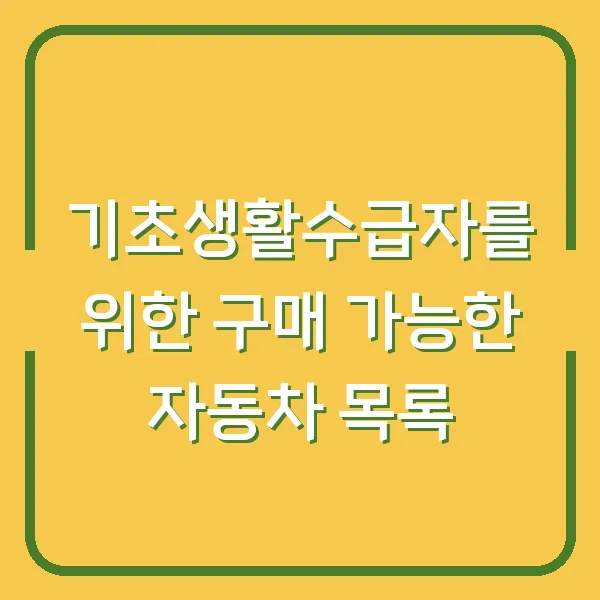기초생활수급자를 위한 구매 가능한 자동차 목록