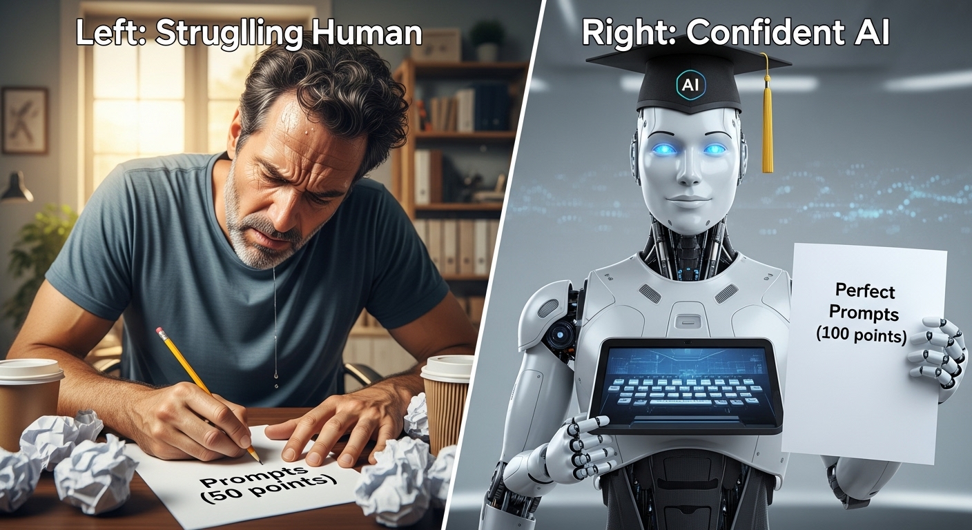 '빈이아빠'(인간)가 끙끙대며 짠 프롬프트(성능 50점) vs AI가 1초 만에 짠 프롬프트(성능 100점)
