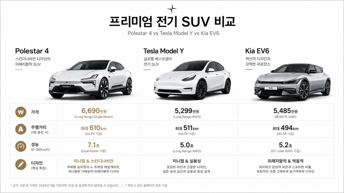 폴스타 4와 테슬라 모델 Y EV6 비교