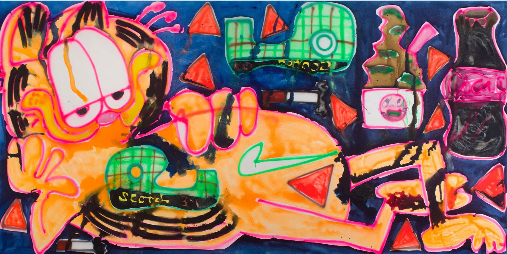 캐서린 번하트(Katherine Bernhardt)<Garfield + Scotch Tape + Matcha + Coca Cola + Doritos + Nike>