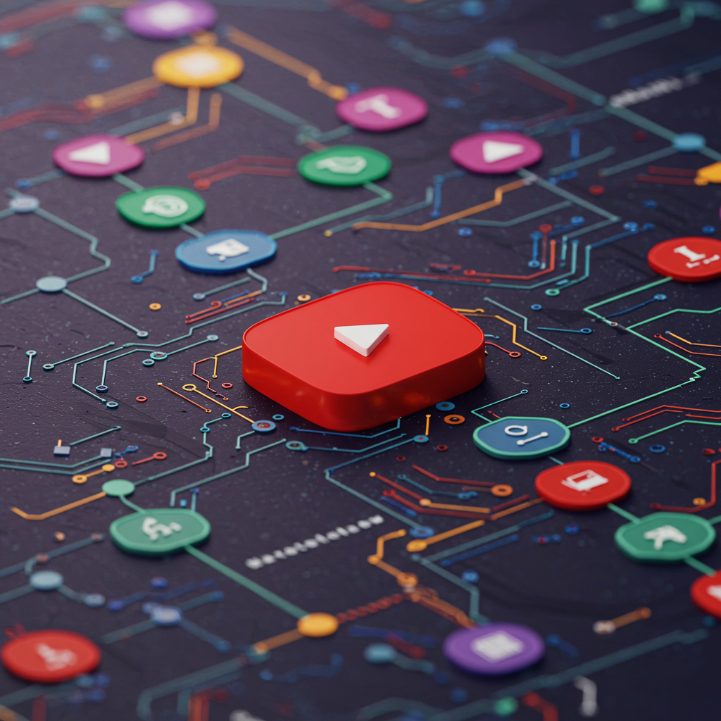 유튜브 로그와 알리고즘 흐름도를 배경으로 한 데이터 시각화 이미지