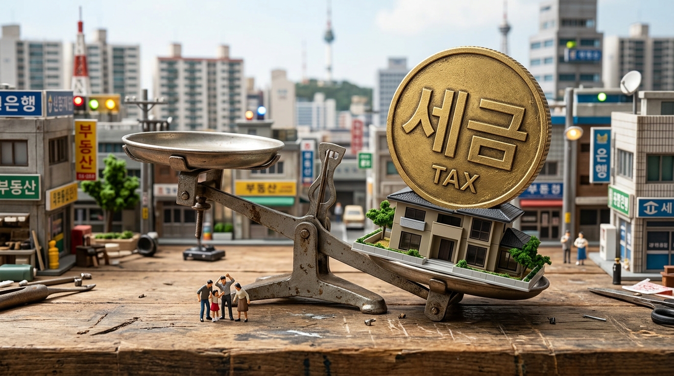 1세대 1주택자도 피할 수 없는 무거운 보유세 부담을 표현한 저울