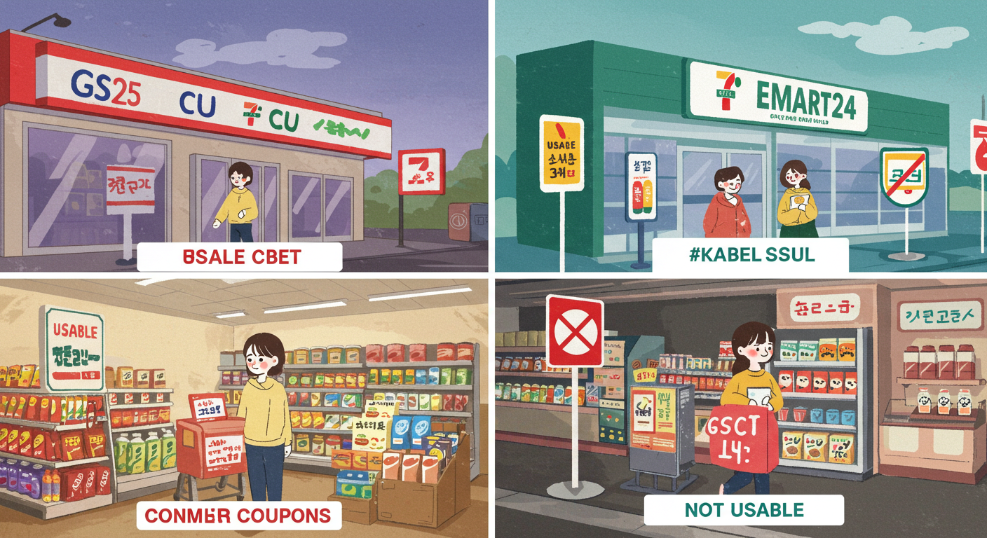 편의점 브랜드별 소비쿠폰 사용 가능 여부를 비교한 일러스트