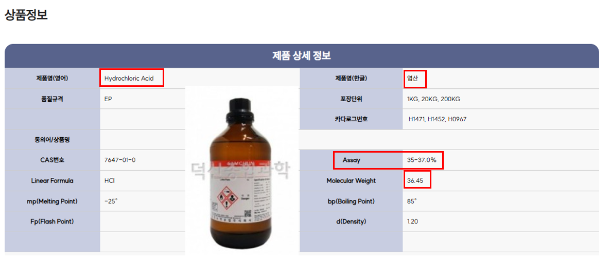 염산의 상품정보