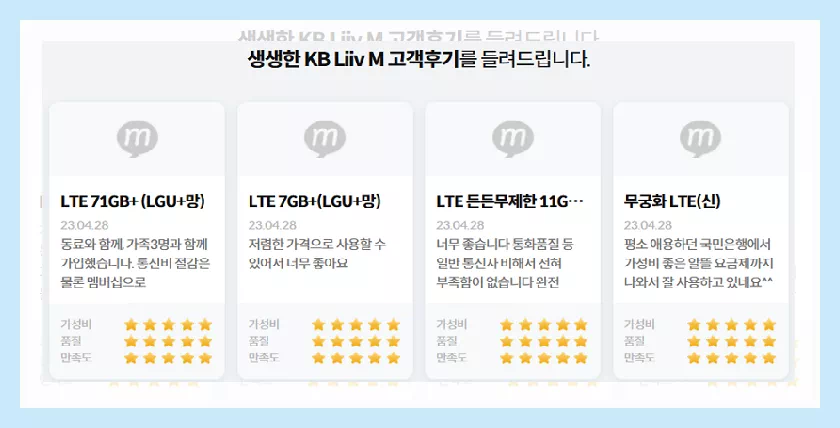 KB M 모바일 고객후기