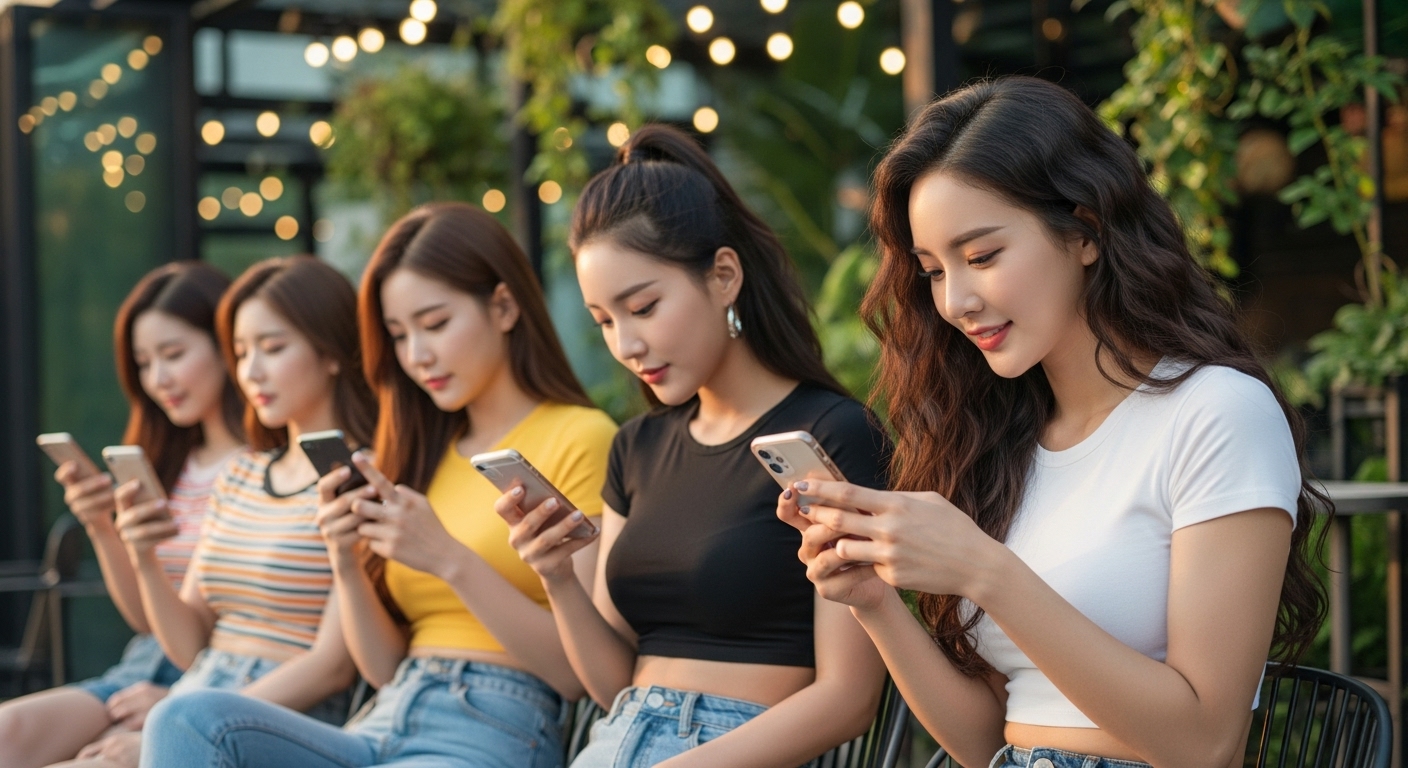스마트폰을 하는 여자들