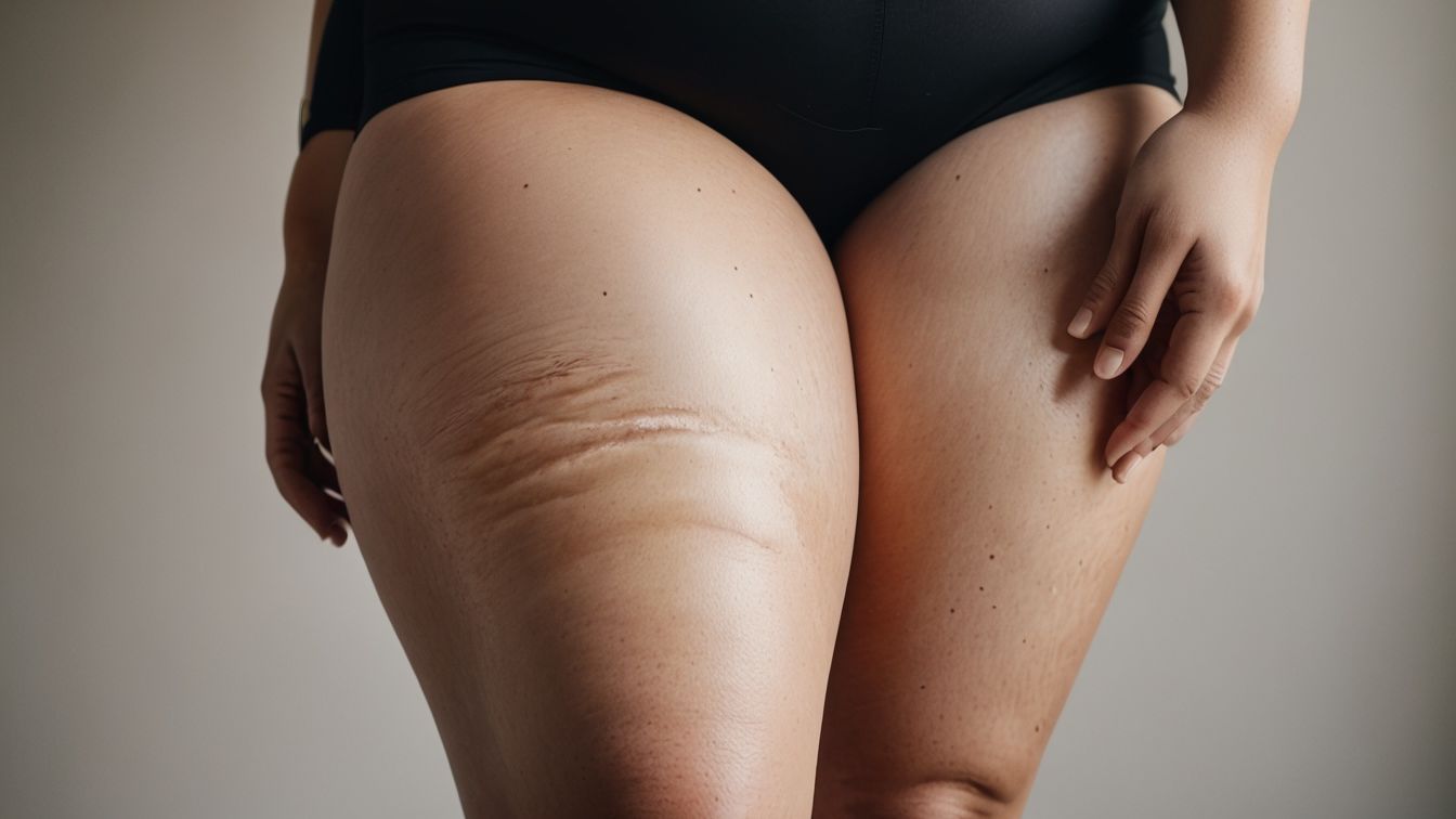 셀룰라이트가 있는 여성의 허벅지 모습