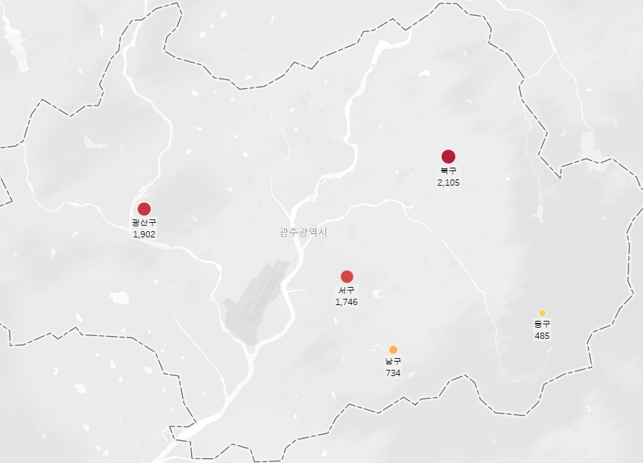 광주광역시 구별 교통사고 건수 (2023년)