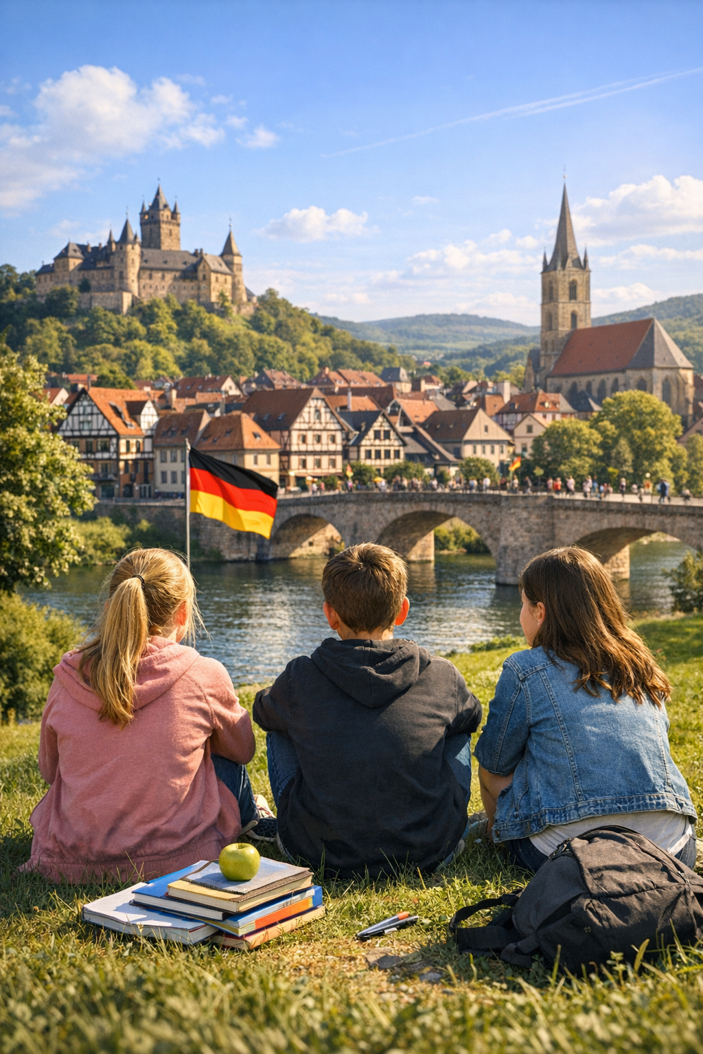 독일 풍경을 바라보고 있는 아이들 사진