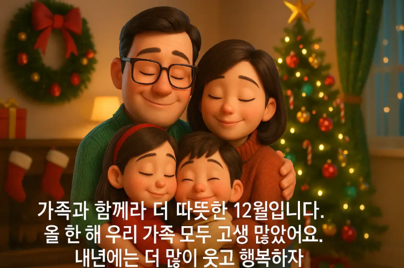 가족 12월 크리스마스 인사말 아빠 엄마 아이들 2명