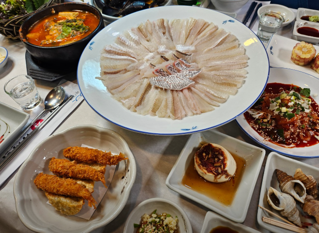 정자참가자미 코스요리