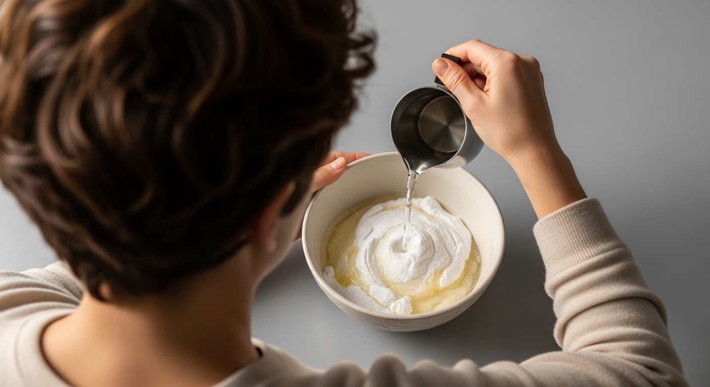  베이킹소다가 물에 녹아 걸쭉해지도록 합니다