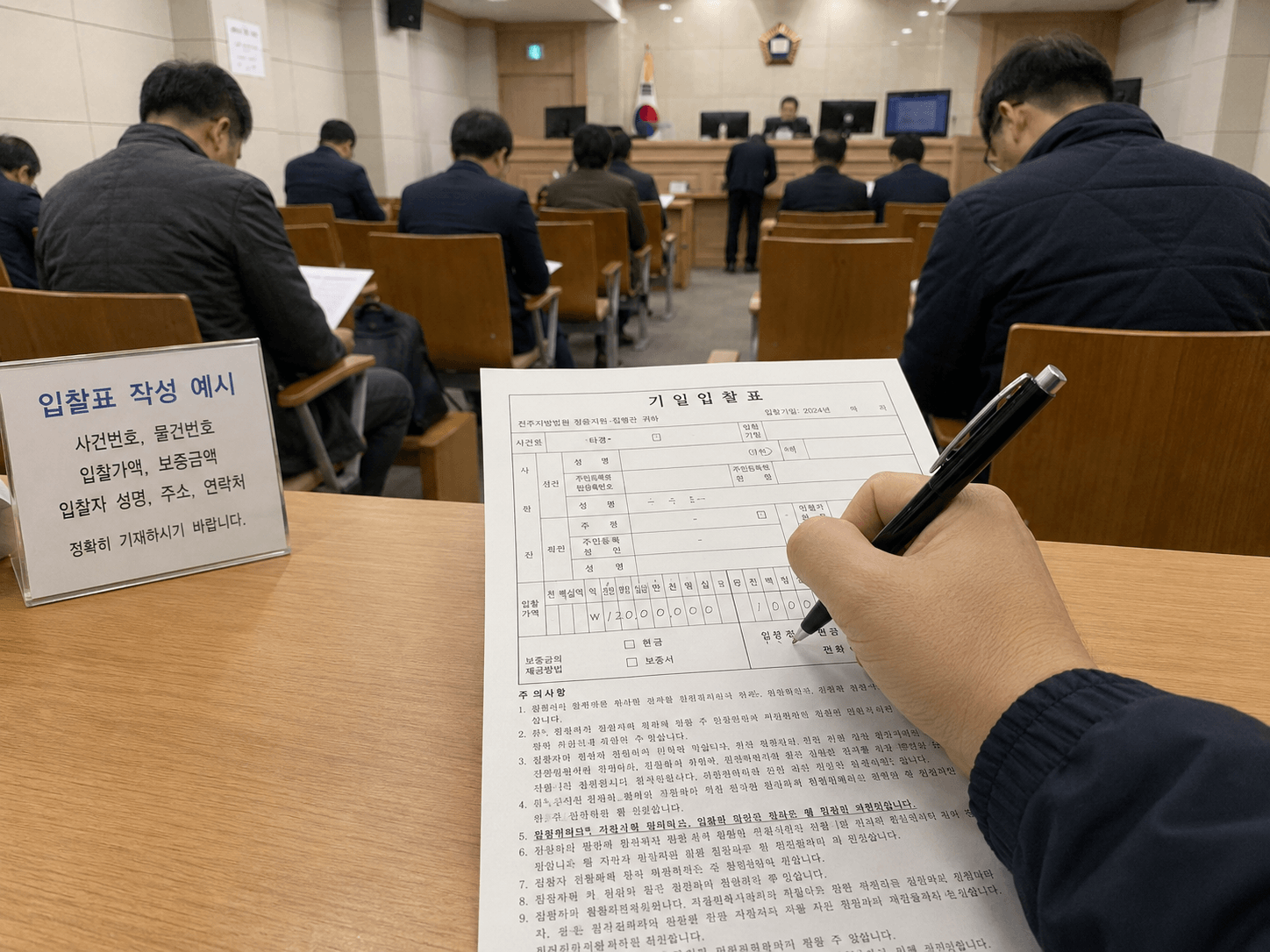 입찰표 작성 모습 사진