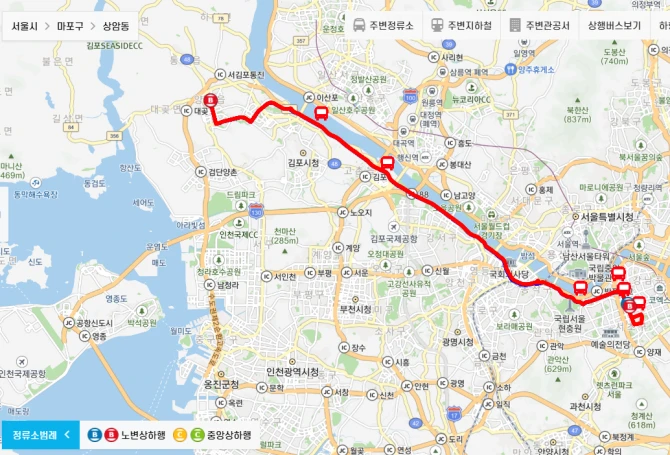 김포시-광역버스-M6427번-광역급행버스-경유지-노선도