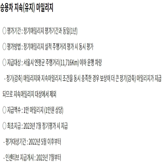 승용차지속(유지)마일리지