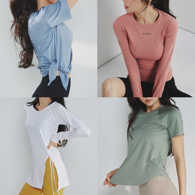 여성 요가복 필라테스복 요가복상의 필라테스옷 요가복장 옆트임 반팔