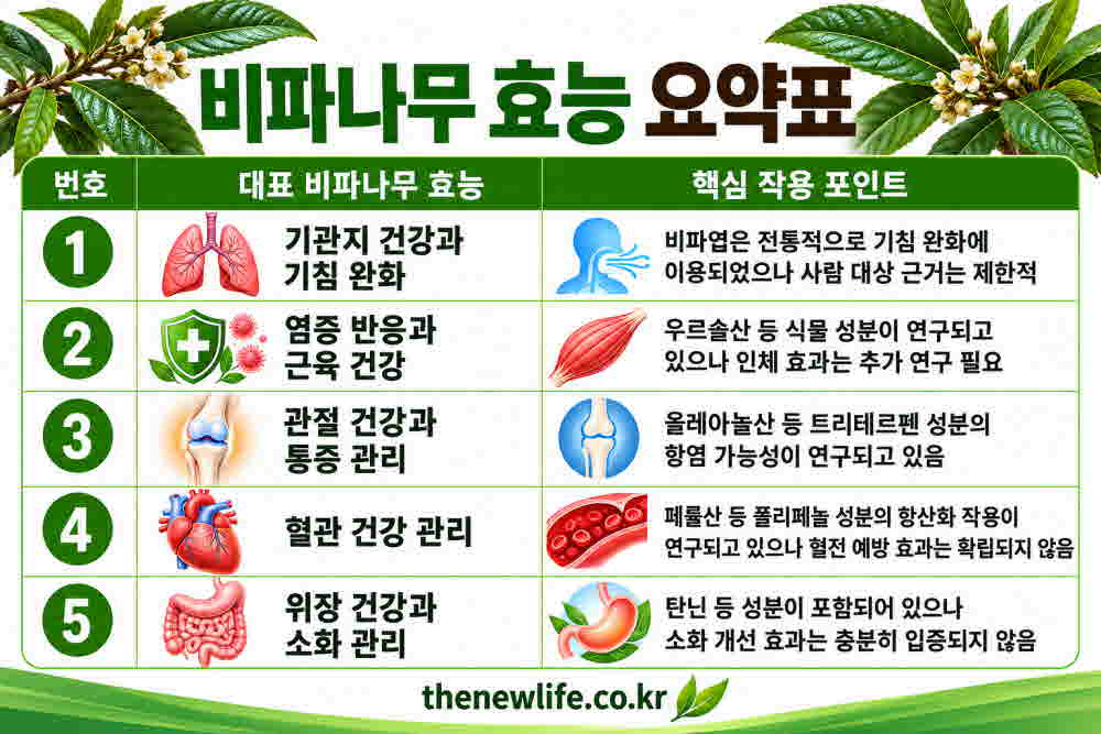 비파나무 효능 요약표
