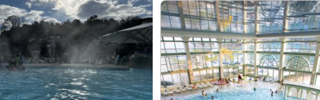 김이 모락나는 실내 바데풀 모습