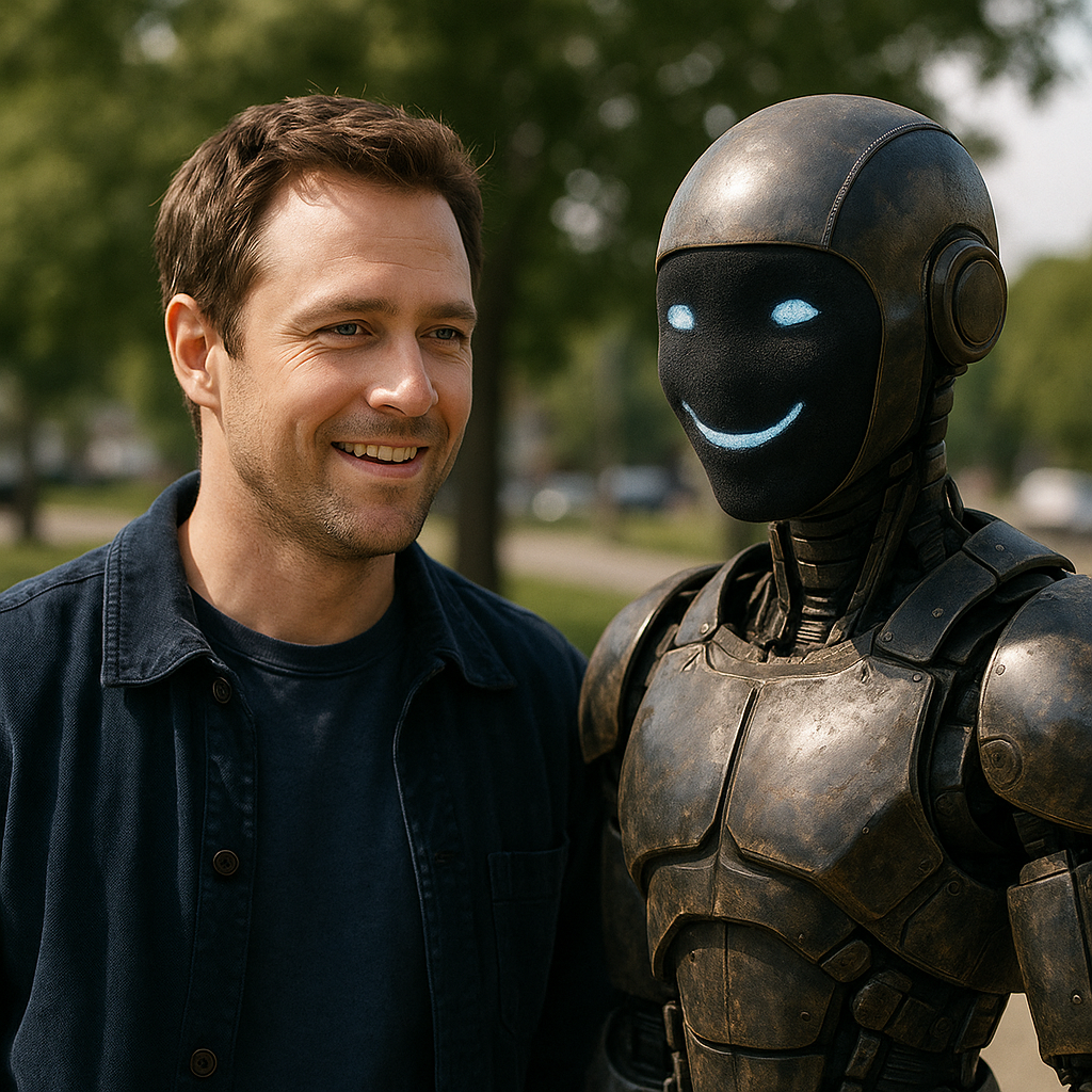 주인공과 로봇이 같이 있는 사진