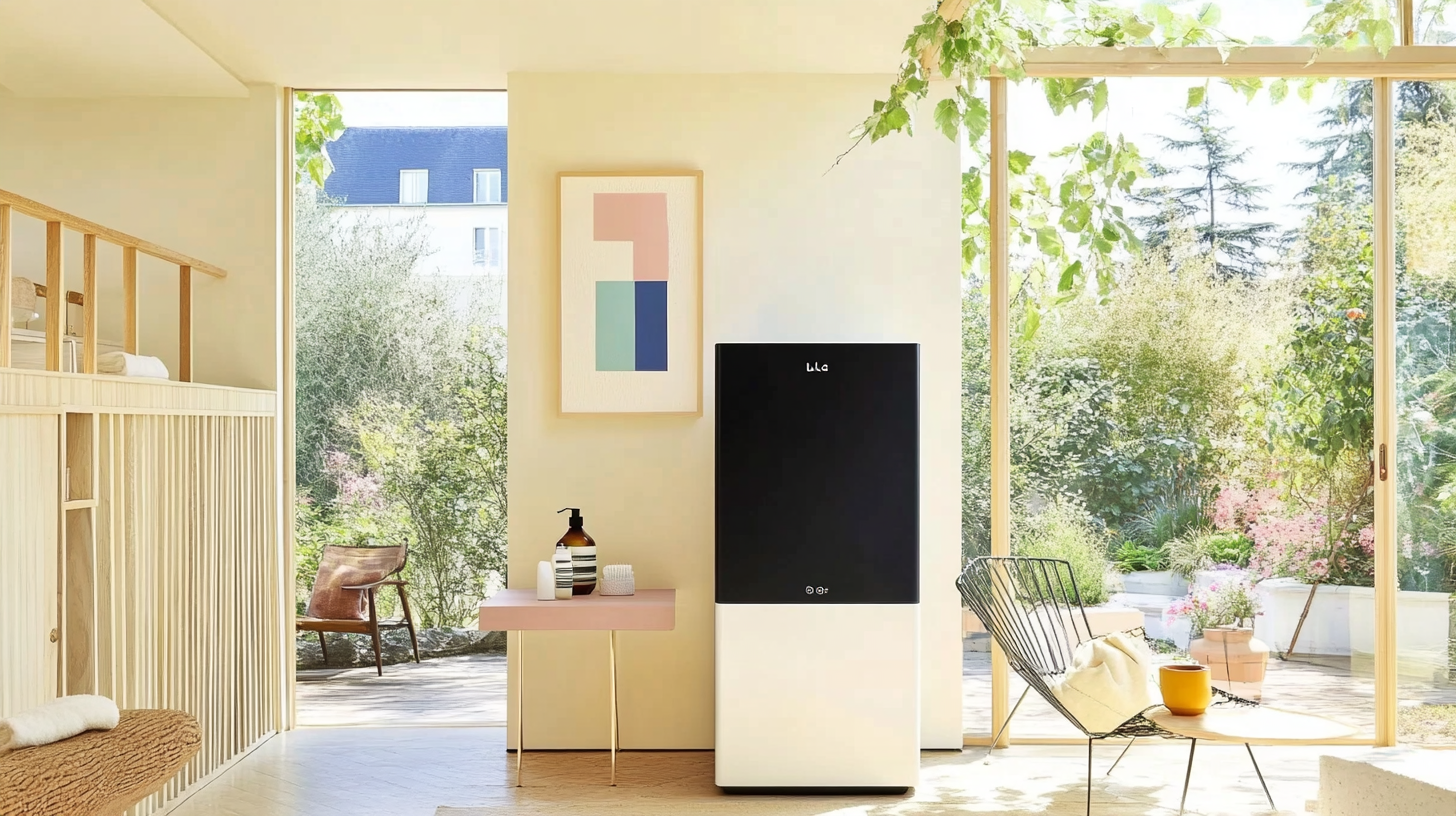 공간 블랙과 릴리 화이트와 같은 다양한 색상 옵션으로 현대 가정에 통합된, 올인원 기능과 우아한 디자인을 강조하는 LG 오브제컬렉션 워시콤보 유닛의 옆모습