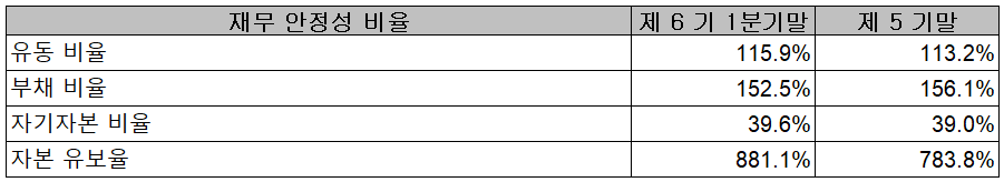 레이크머티리얼즈 - 재무 안정성 비율