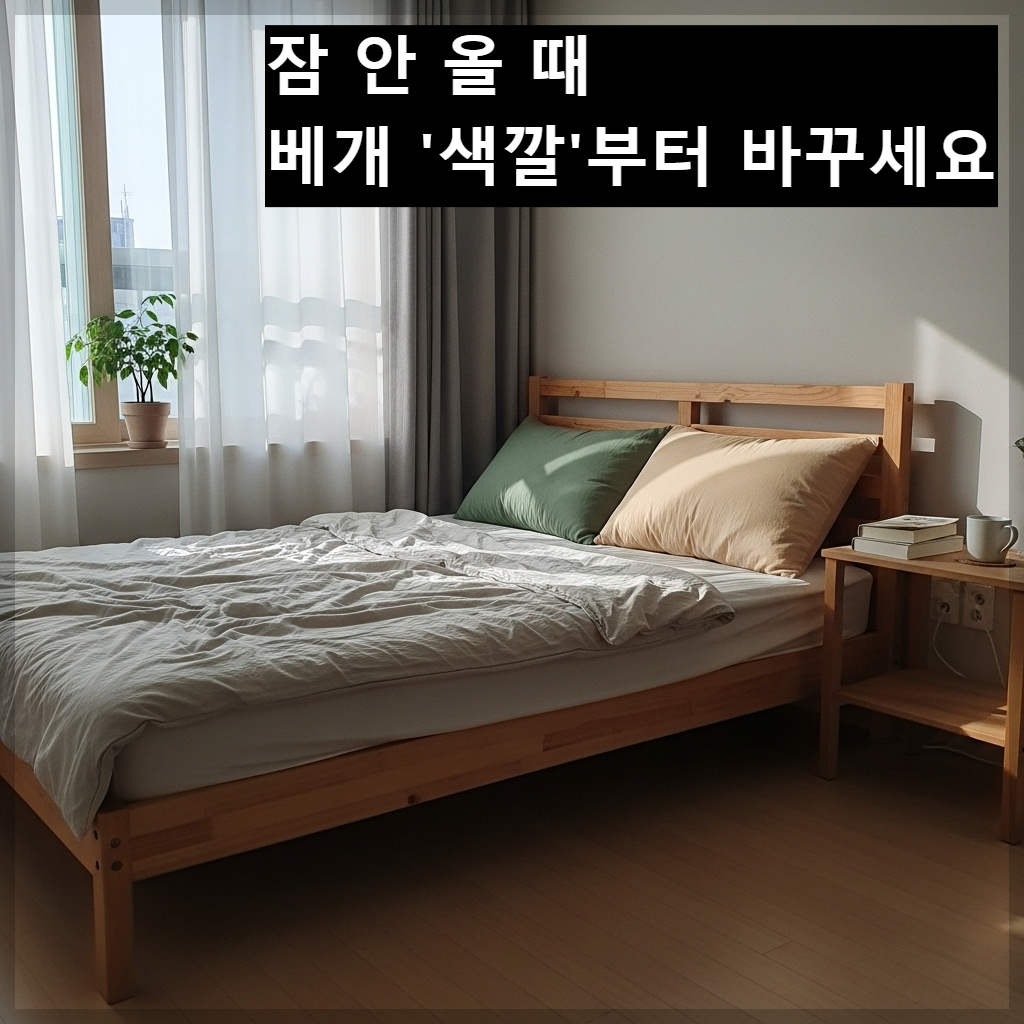 숙면과 건강운을 부르는 녹색과 아이보리색 베개 커버 인테리어