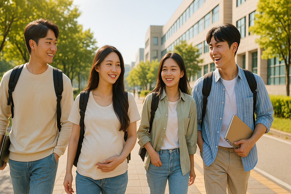 대학생 학자금 대출 이자 지원을 받아 등교하는 대학생 이미지