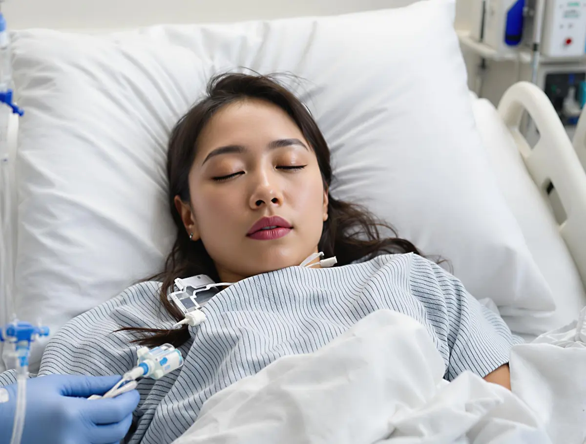 병원에서-누워-페라미플루-정맥주사-수액-맞는-여성