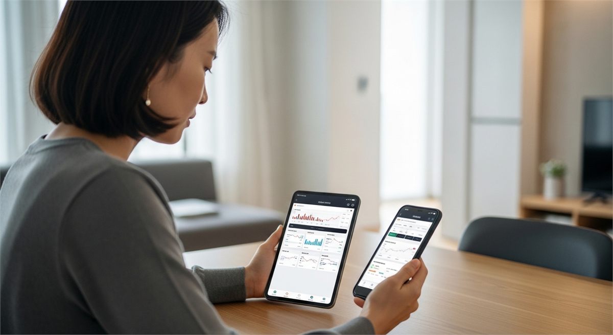 여러 증권사를 비교하며 청약을 준비하는 투자자 모습