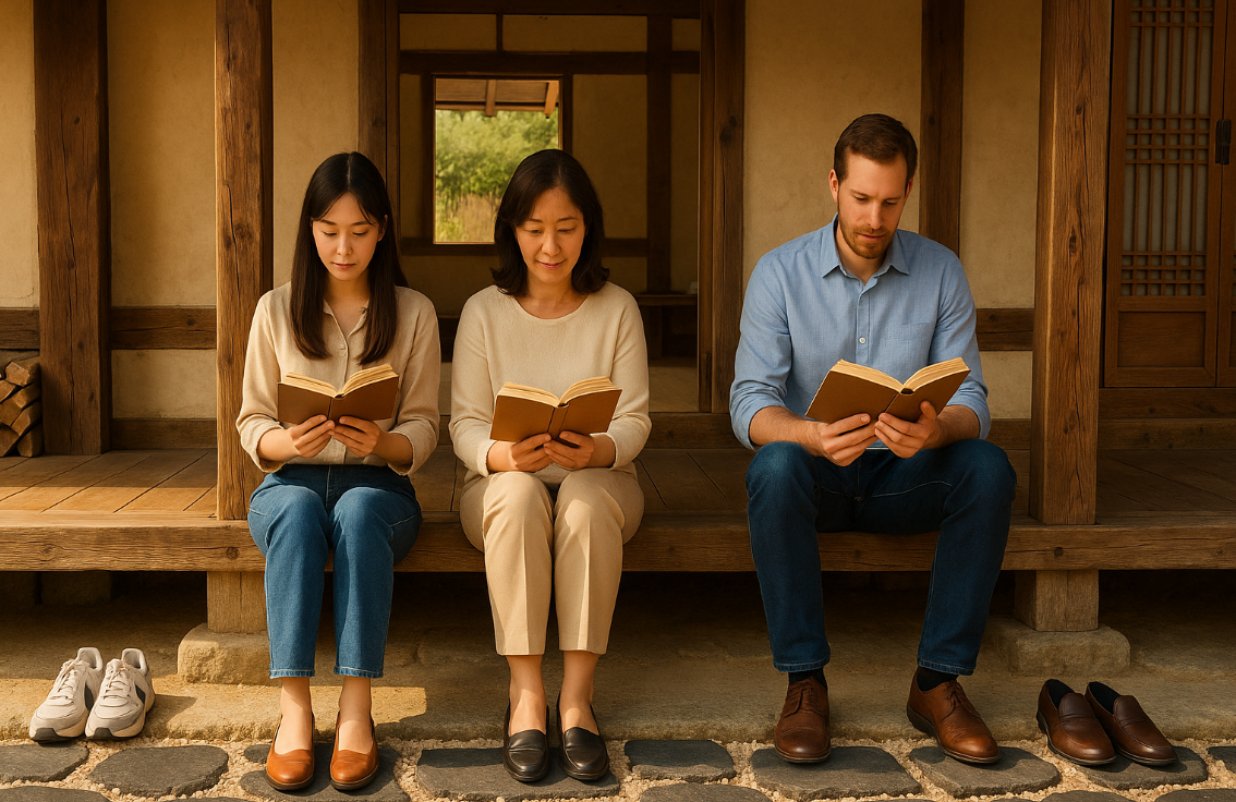 한옥 카페에서 독서삼매경에 빠진 사람들의 모습