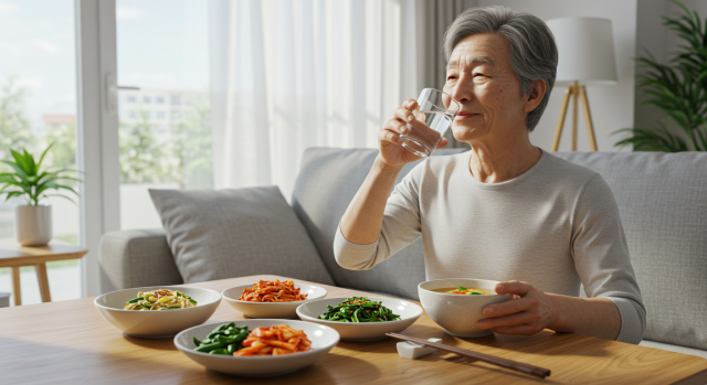 식사, 수면, 수분 섭취 관련 건강한 생활 이미지