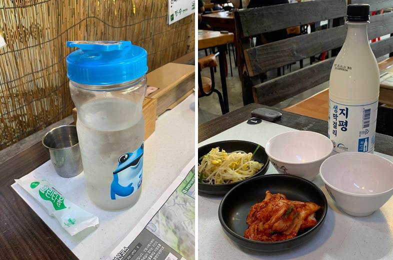 테이블 기본 반찬 및 막걸리